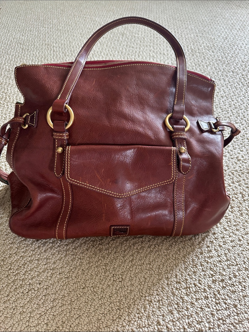 Vintage Dooney & Bourke Florentine Smith Chestnut Leather Tote + original tag!